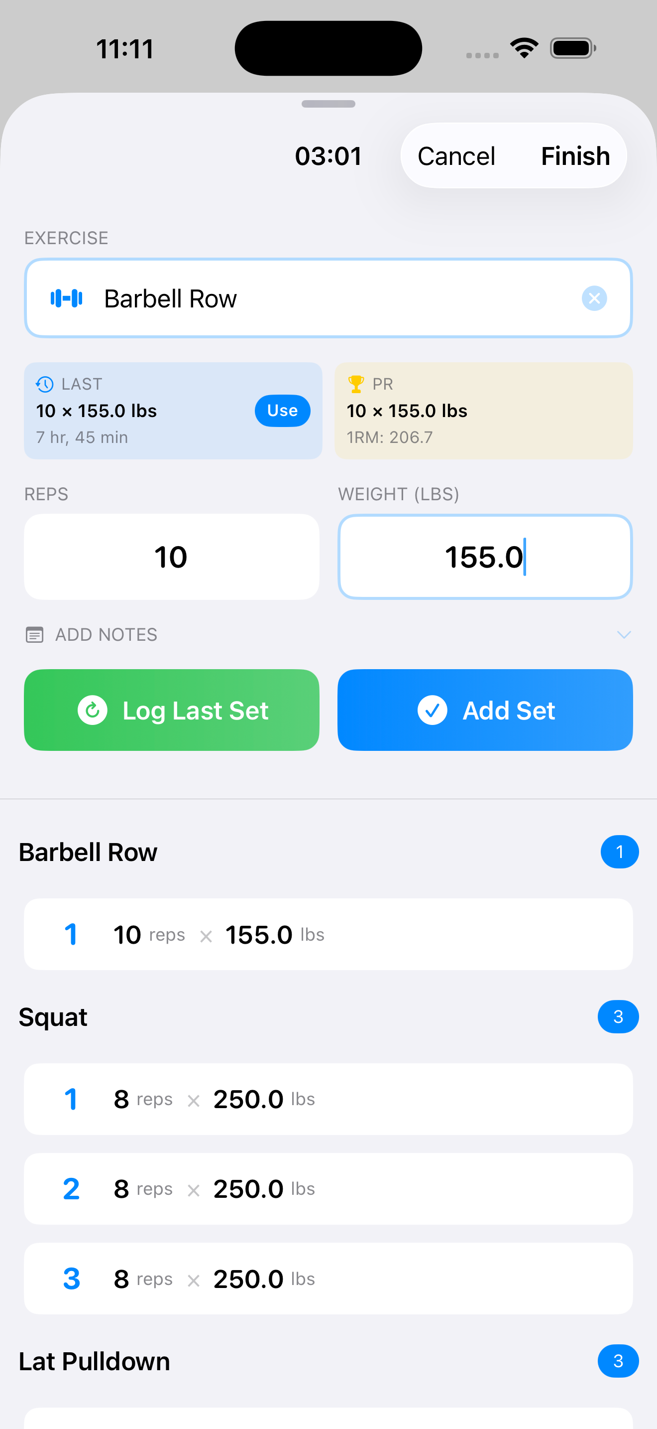 Workout logging